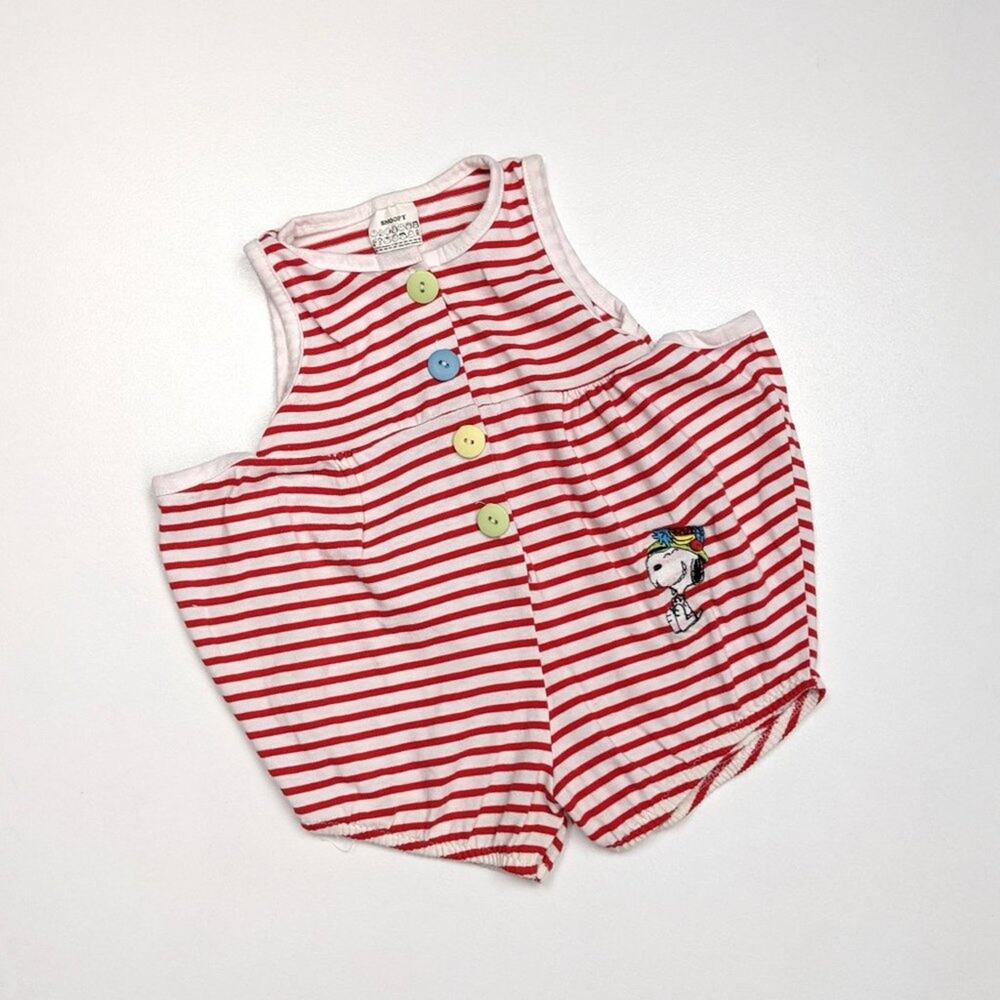 Vintage 90s Snoopy Bubble Romper Unisex Baby Size 12m Red Stripe Peanuts